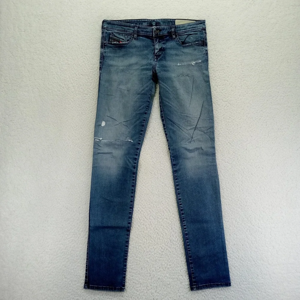Diesel Skinzee-Low Skinny Jeans Blue Distressed Low Rise‎ Wash 0668K Womens 30